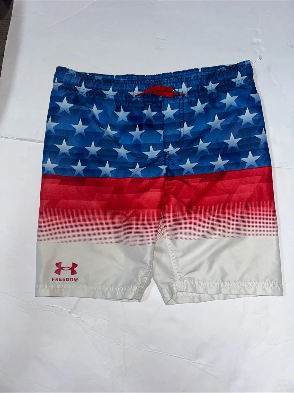 Under Armour Boys Stars & Stripes Athletic Swim Shorts - Blue/Red/White Size 12